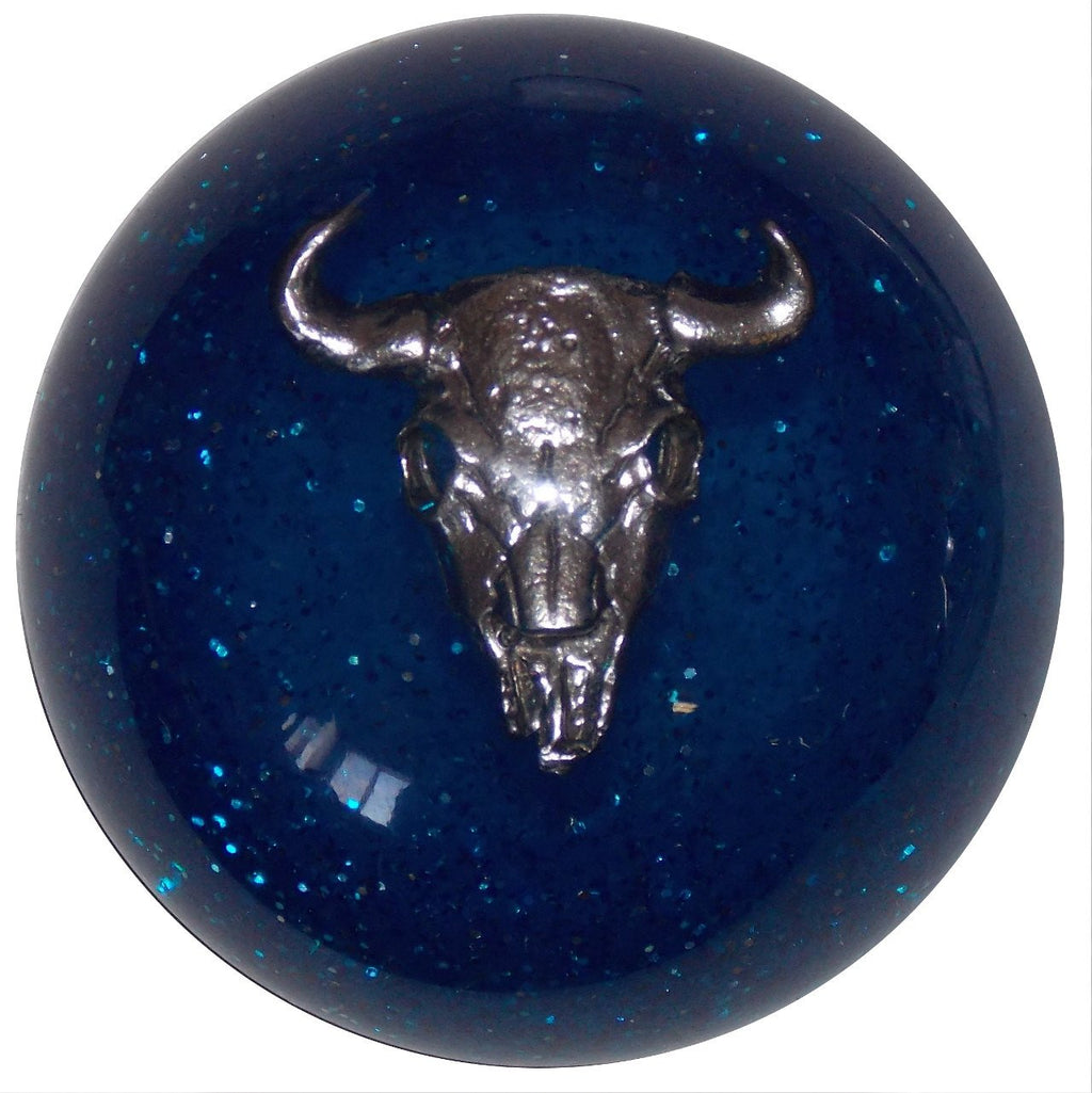 Blue Glitter Cow Skull Handle Cane