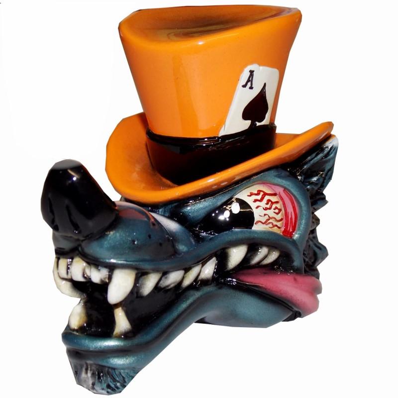 Top Hat Wolf - Orange handle cane