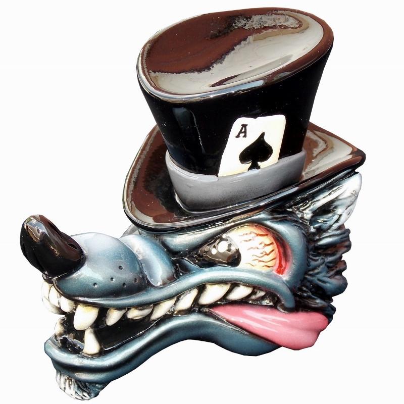 Top Hat Wolf - Black handle cane