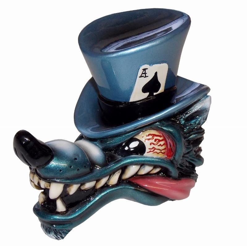 Top Hat Wolf- Blue handle cane