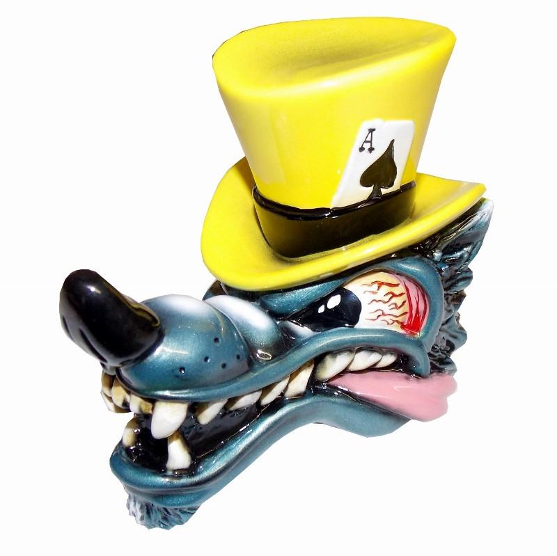 Top Hat Wolf - Yellow handle cane
